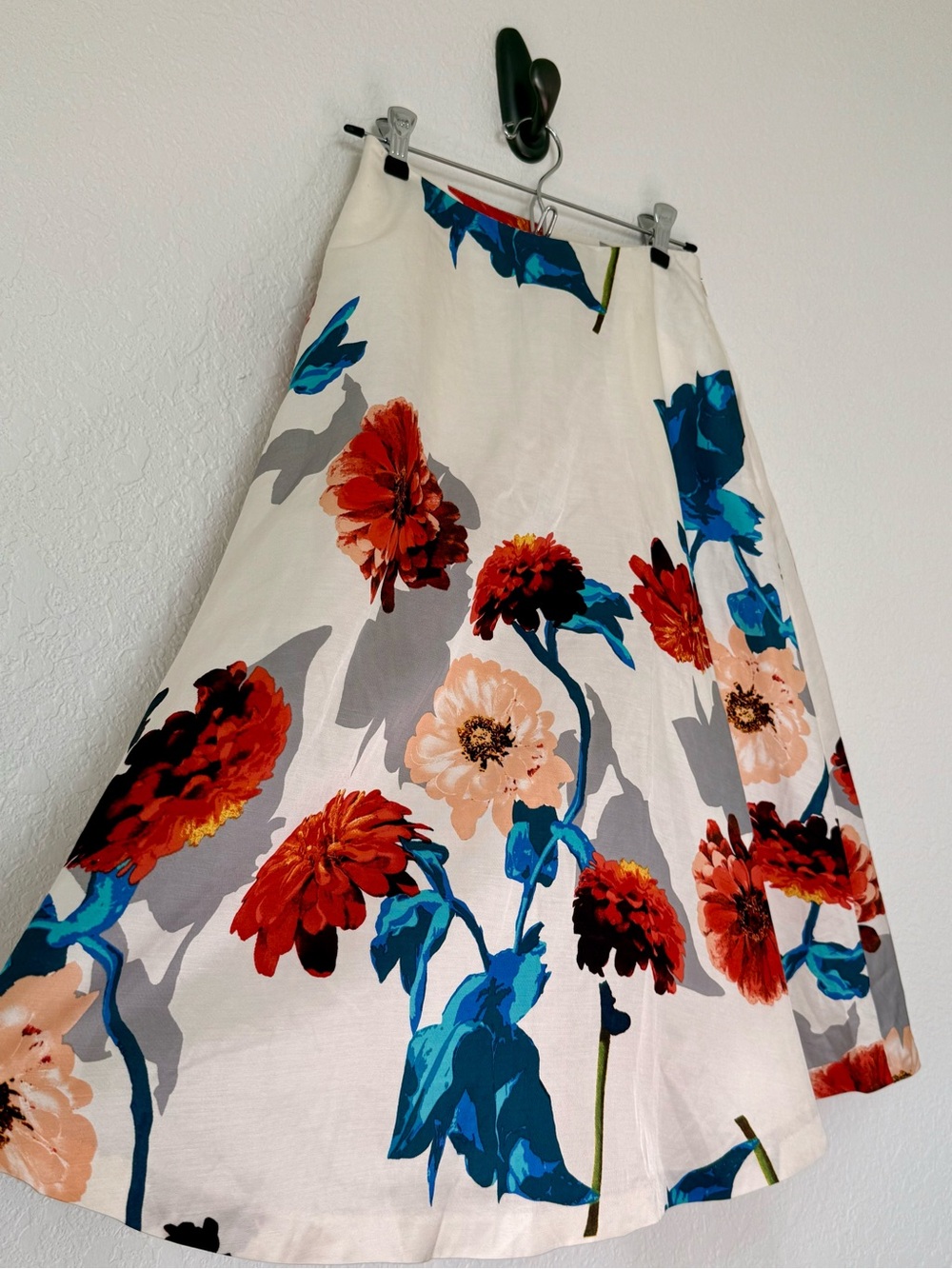 Banana Republic Cream A-Line Skirt with Red & Blue Floral Print - tea length
